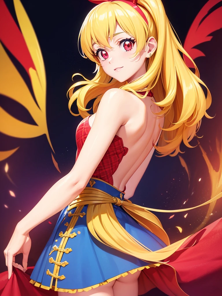 COWBOY shot:1.4,(masterpiece, best quality, highly detailed, ultra detailed, high resolution, absurdres, 4K, 8K:1.2), (official art, incredibly fine illustration, extremely detailed CG, detailed background, cinematic lighting, dynamic angle, perfect hands, detailed shiny skin, detailed hair, detailed eyes)(extremely awesome detailed pretty face,beauty face)(extremely detailed)(Three-dimensional depiction)
BREAK,,aikatsu,hosimiya ichigo, 1girl, , solo, , Blonde hair, , ANGEL wing, RED eyes, looking at viewer,Ichigo Hoshimiya (Aikatsu!)