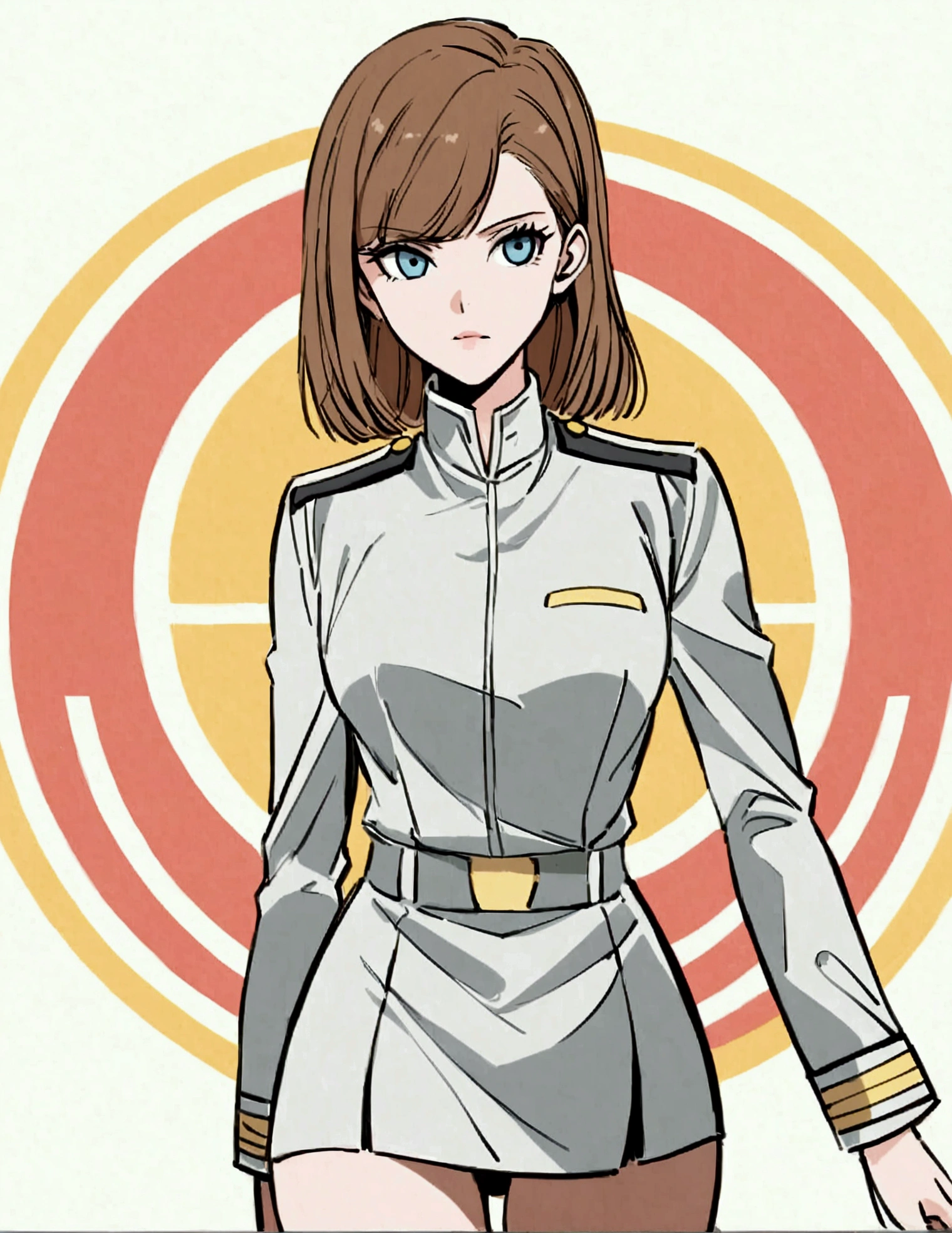 Kate Mara, age 25, short skirt Yeoman on the 60s Star Trek Enterprise. She is bringing a message to Captain Kirk on the bridge.