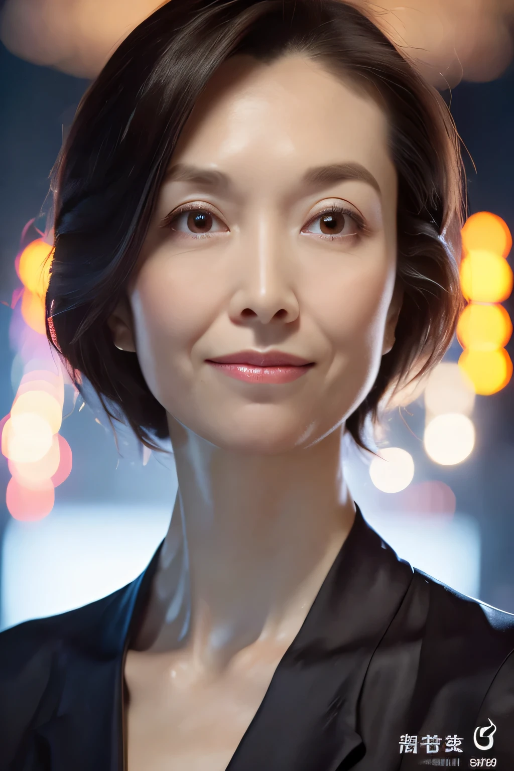 Random Pause, Mix 4, (8k, Original photo, Highest quality, masterpiece: 1.45), (Actual, Genuine: 1.37), Skinny Japanese woman, One, Mature Woman, charm, City view, night, rain, Wet, Professional Lighting, Photon Mapping, Radio City, Physically Based Rendering, Gradient black hair, Short Curly Hair, good looking, Moderate tear, High resolution, 1080P, (Clear Face), (Detailed facial depiction), (Detailed description of the hand), (Exquisite CGI), Extreme light and shadow, Messy Hair, Lots of details, (Exquisite facial features), (Highest quality photos), (Beautiful Eyes), Look in front of you, Thin clavicle,
