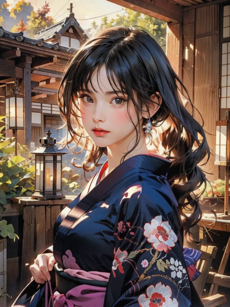 (highest quality、8k、32k、masterpiece)、(masterpiece, up to date,Exceptional:1.2), Anime, One girl,Front hair,black_hair, Beautiful 8k eyes,Looking_in_Audience,One person in,Are standing,((Very beautiful woman, Fuller lips, Japanese pintern kimono))、((Colorful Japanese kimono)))、(((Medium Shot)))、Blunt bung、(High resolution)、Very beautiful face and eyes、1 girl 、Round and small face、Narrow waist、delicine body、(highest quality high detail Rich skin details)、(highest quality、8k、Oil paints:1.2)、Very detailed、(Realistic、Realistic:1.37)、Bright colors、(((blackhair)))、(((longhair)))、(((cowboy pictures)))、((( Inside an old Japanese house)))、(masterpiece, highest quality, highest quality, Official Art, beautifully、aesthetic:1.2), (One girl), Very detailedな,(Fractal Art:1.3),colorful,Most detailed,Sengoku period(High resolution)、Very beautiful face and eyes、1 girl 、Round and small face、Tight waist、Delicine body、(highest quality high detail Rich skin details)、(highest quality、8k、Oil paints:1.2)、(Realistic、Realistic:1.37)、Greg Rutkowski Written by Alphonse Mucha Ropp, sun lips