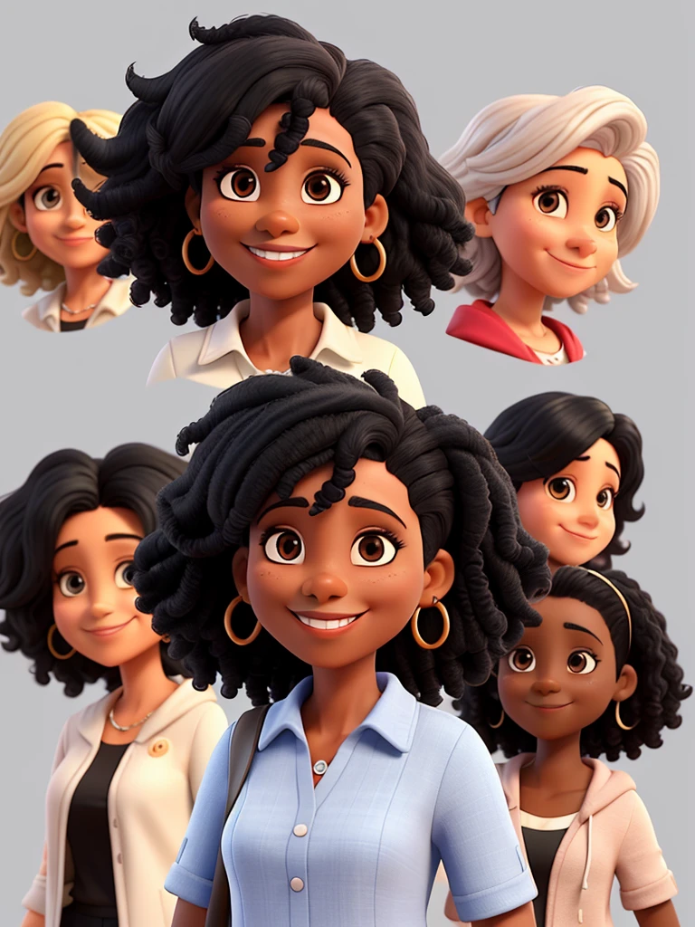 50 year old woman called ManuhSilva20, black female , blackquality hair com tranças afro, cabelo longo, mature skin, candidate for councilor, smiling, create several images of Manuhsilva20 in different angles and poses.