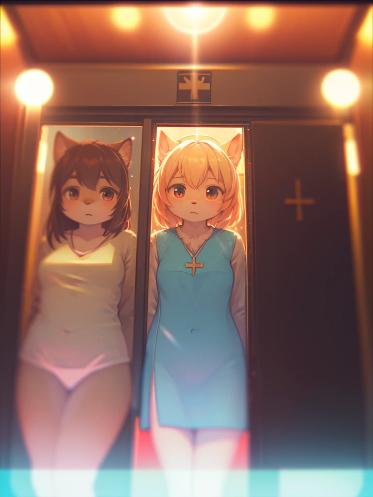 (Sumilux f1.4 50mm , low Latitude old color negative film , cross process , bokeh, flare, chromatic aberration , soft focus, (Shallow focus) , soft glow , Maximum aperture, high Key , Transparent depiction) , Anatomical Medical photograph , Three women at different levels of maturity , in the Photo Booth , Hide Private Parts