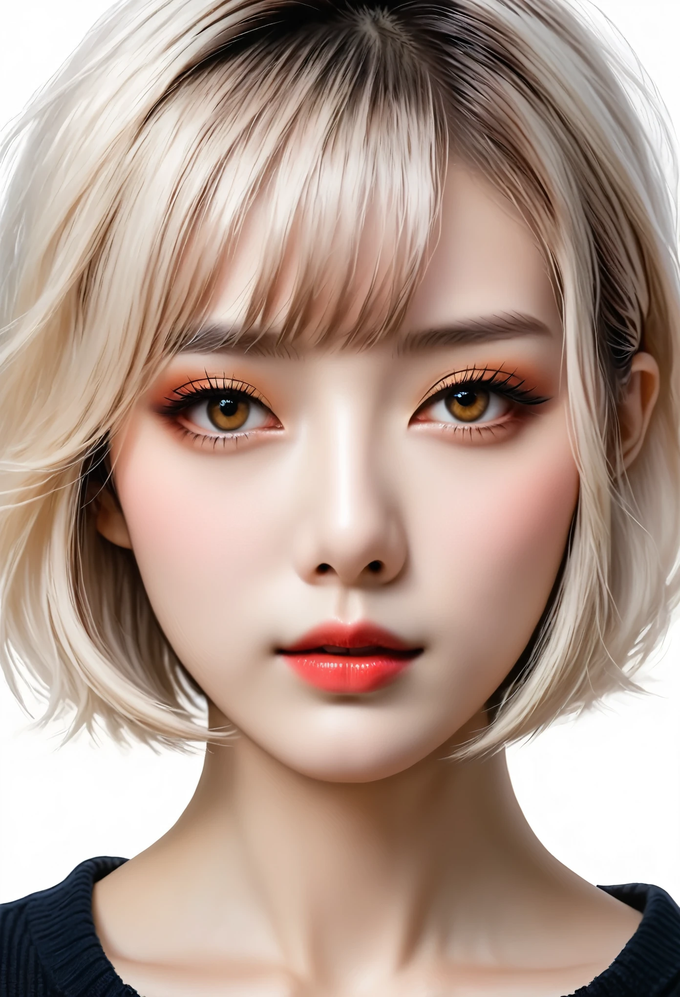 beautiful Japanese woman with short hair , white background