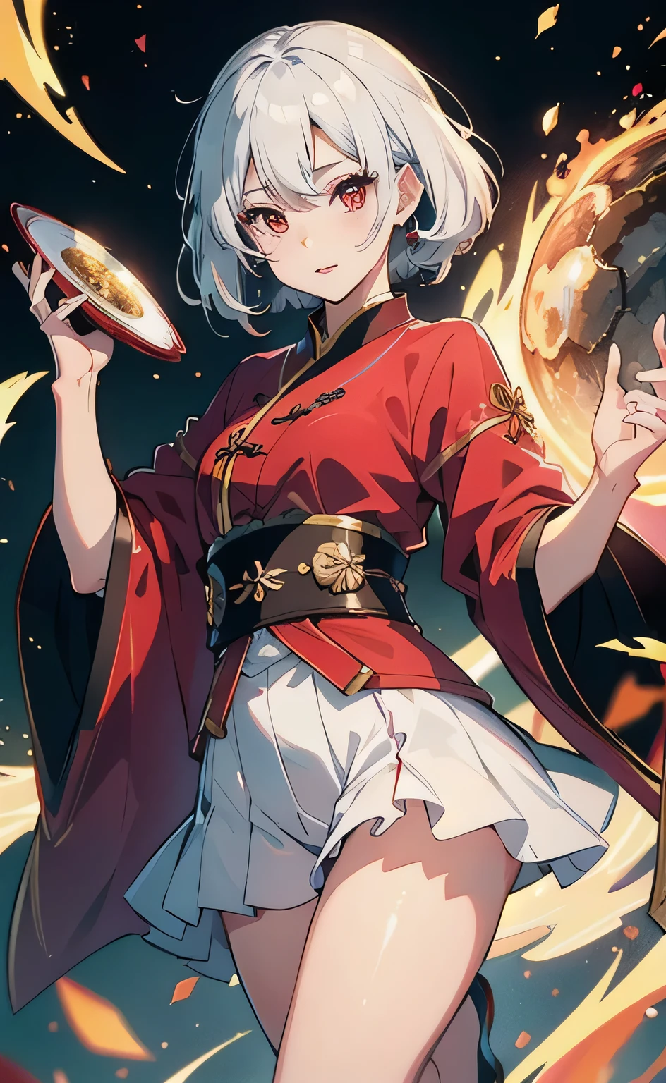 (32K) 16K, 8k, 4K, Very beautiful Shii face, Small Mouth, Lip biting makeup, female々Shii, White Hair, Red eyes, High resolution, perfection,whole body
