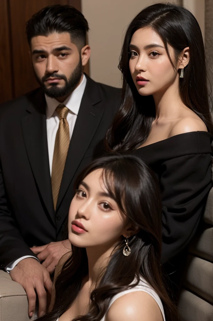 30 year old mafia man, latino americano, brown skinned, beard,taking a woman.