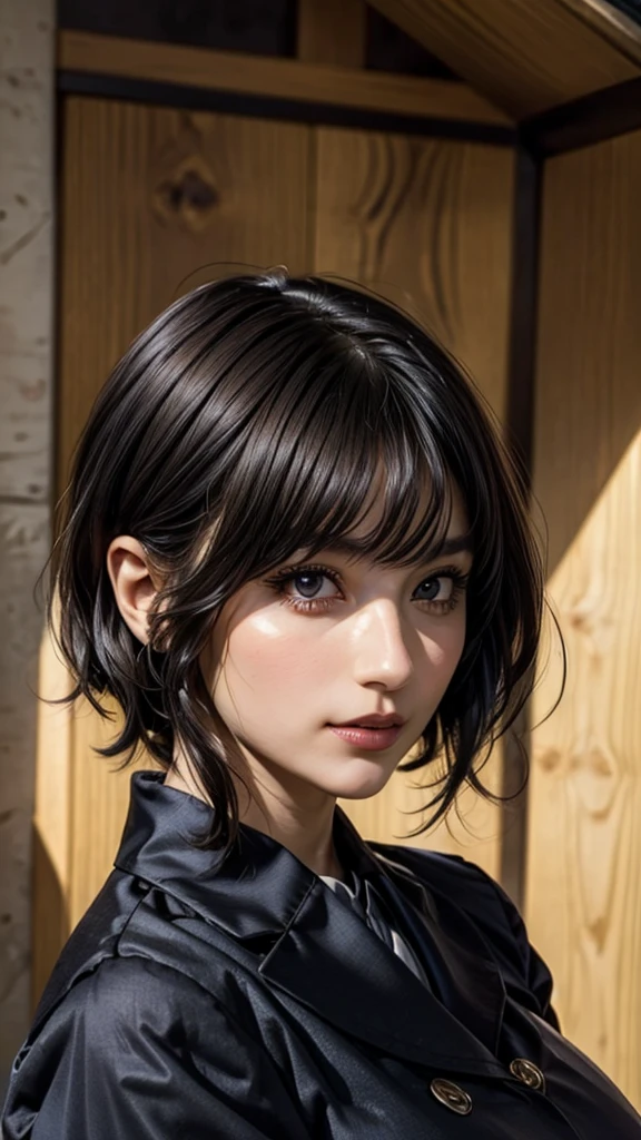 ((Beautiful Face:1.2)), (Purelos Face_v1: 1.0), Half Body,(Highest Resolution, clear_image) Highest quality, Single, One Woman, alone, masterpiece, Very detailed, (realistic), Black short hair, Black Hair, bangs, mature, ((JSDF uniform)), Indoor Background, kind, Authoritative, Powerful, Exquisite facial features, Exquisite facial features,((Natural big breasts:1.2))