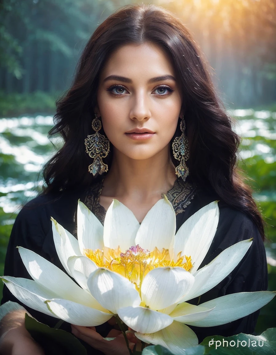 a beautiful woman, beautiful detailed eyes, beautiful detailed lips, extremely detailed face and features, long eyelashes, elegant dress, mystical atmosphere, magical fantasy, dark mysterious forest, glowing magical energy, otherworldly landscape, ethereal lighting, rich vibrant colors, dramatic chiaroscuro, cinematic composition, digital painting, masterpiece, ultra-detailed, 8k, photorealistic