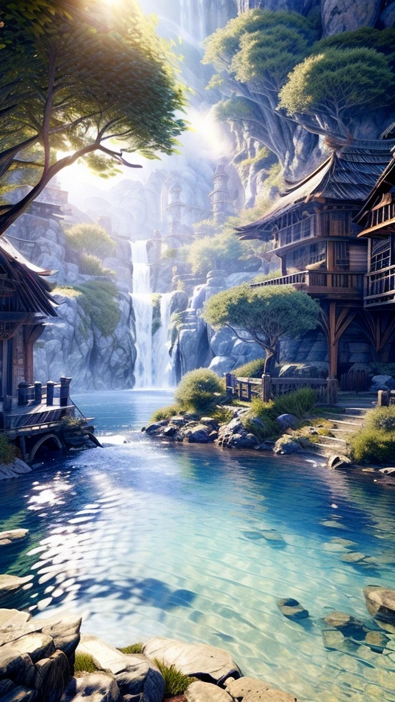 (logo、amazing、8K、table top、Raw photo、amazing、最high quality、フォトリアリスティックかつvery detailed、CG、high quality、very detailed、story poem、Particle Effects、Dynamic Effects、Text Boundary Depth、Cinematic Light、Lens flare、ray tracing、tabletop、real、ultra hd、fantasy)、beautiful water、splash of water、flow of water、Water swell、fantastic beauty、透き通ったgreenい水の美しさと輝き、The tranquility and beauty of water、wonderfulWind景、Beautiful natural water、green、Wind、wonder、wonderful