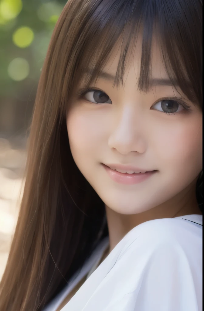 best quality, face focus, soft light, ultra high res, (photorealistic:1.4), RAW photo,(Shinozaki Ai), white skin, kawaii,
1 Japanese girl, solo, cute, (smile), (pupil, lights in the eyes), detailed beautiful face, Medium-sized breasts,(high resolution detail of human skin texture),(long hair),(portrait), upper body, white traditional kimono, in the forest,