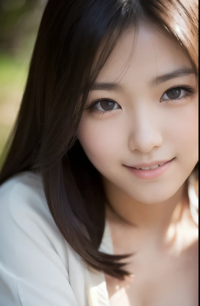 best quality, face focus, soft light, ultra high res, (photorealistic:1.4), RAW photo,(Shinozaki Ai), white skin, kawaii,
1 Japanese girl, solo, cute, (smile), (pupil, lights in the eyes), detailed beautiful face, Medium-sized breasts,(high resolution detail of human skin texture),(long hair),(portrait), upper body, white traditional kimono, in the forest,