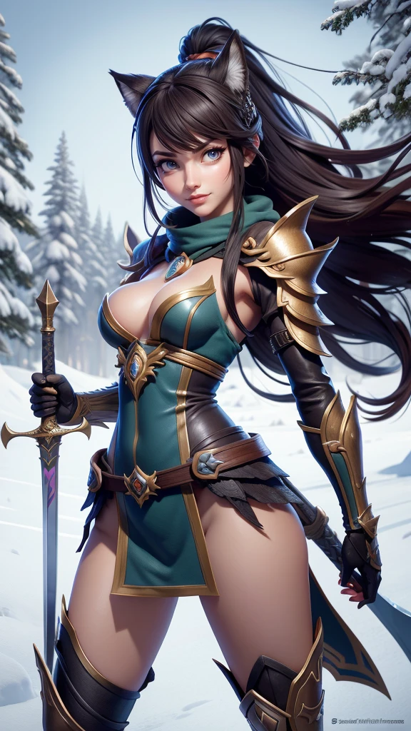 a young girl with a sword and really skimpy wolf armor in the snow, showing lots of skin, body being exposed, an anime drawing inspired by rossdraws, Artstation contest winner, fantasy art, a very beautiful berserker woman, trending on artstation pixiv, detailed anime character art, small breasts, clean detailed anime art, detailed anime artwork, forest hunter lady, extremely detailed artgerm, detailed anime art, detailed digital anime art