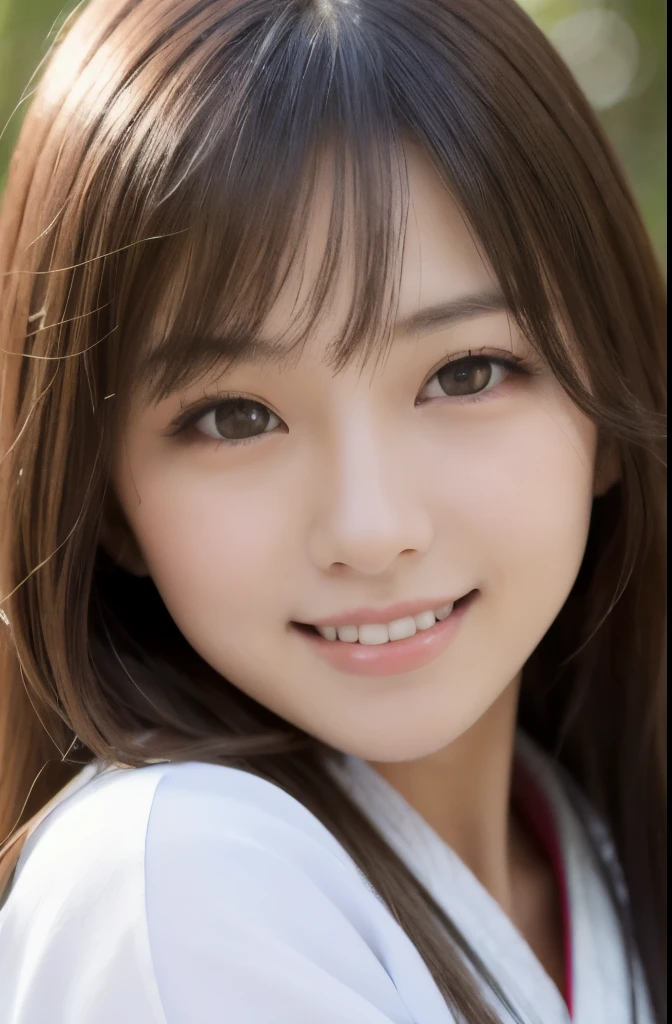 best quality, face focus, soft light, ultra high res, (photorealistic:1.4), RAW photo,(Shinozaki Ai), white skin, kawaii,
1 Japanese girl, solo, cute, (smile), (pupil, lights in the eyes), detailed beautiful face, Medium-sized breasts,(high resolution detail of human skin texture),(long hair),(portrait), upper body, white traditional kimono, in the forest,