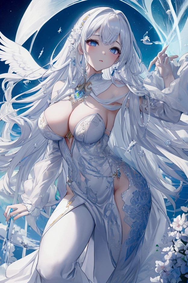 Highest quality, masterpiece, Ultra-high resolution, female、Big Breasts、Beauty、spirit、White skin、holy aura、Light clothing