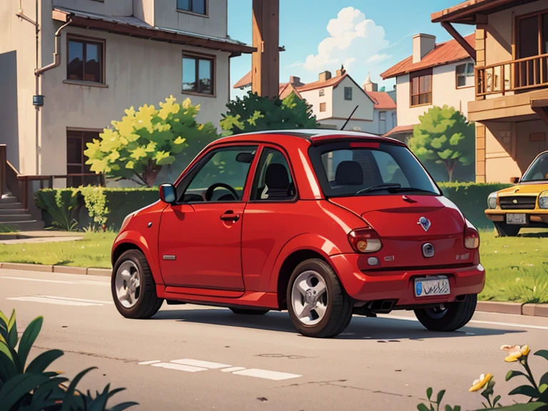 Octane Rendering、(Hyper Detail: 1.2)、(Soft Light、sharp: 1.2)、morning、countryside、A very small old red modified minicar，Front spoiler，Rear wing，Over fender，Sports Muffler，Very short dress、cute young girl，Driving a car，Dynamic Driving Experience，street，Urban lifestyle，Fast and Agile, Nimble handling，Do a four-wheel drift，sneakers，Tabletop，Anatomically correct，Laughter，Dazzling Light，It will happen:1.2，Tamiya box art:1.2，Tamiya box art，