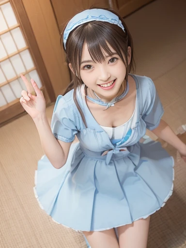 Japanese female, (underweight), (flat chest best quality:1.5), (cheerful grin:1.5),
cafe, maid, delightful, walking, (light blue maid), Japanese, Enjoyable Scene, with a sofa, with a table, full body shot, birds-eye view
