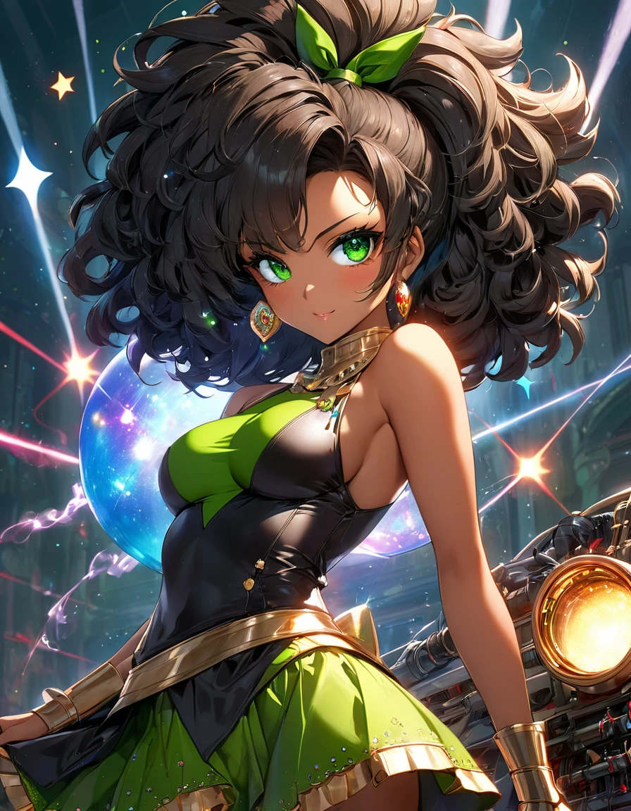 atmosfera oleosa sombria 4D style cat Goku seios empinados firmes sexy picture of a grown-up magical girl sexy cute mature afro face hair afro black + red with some puled up into a false ponytail girl is a beautiful dark black theme with glitter and sparkles perfect big green eye creating a glamorous and aesthetic effect. sharp focus emitting diodes smoke artillery sparks racks system unit motherboard by pascal blanche rutkowski repin artstation hyperrealism painting concept art of detailed