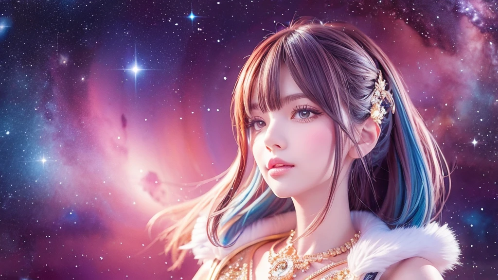 Portraiture (Strass) In space, Colors of the universe, Magnificent watercolor style, (Look to the side:1.1), Furry, (alone:1.1),