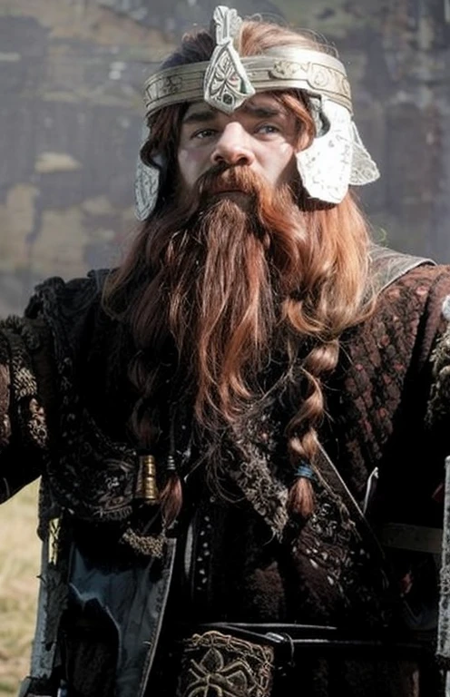 Dwarf of medium height, with red hair . eyes browns