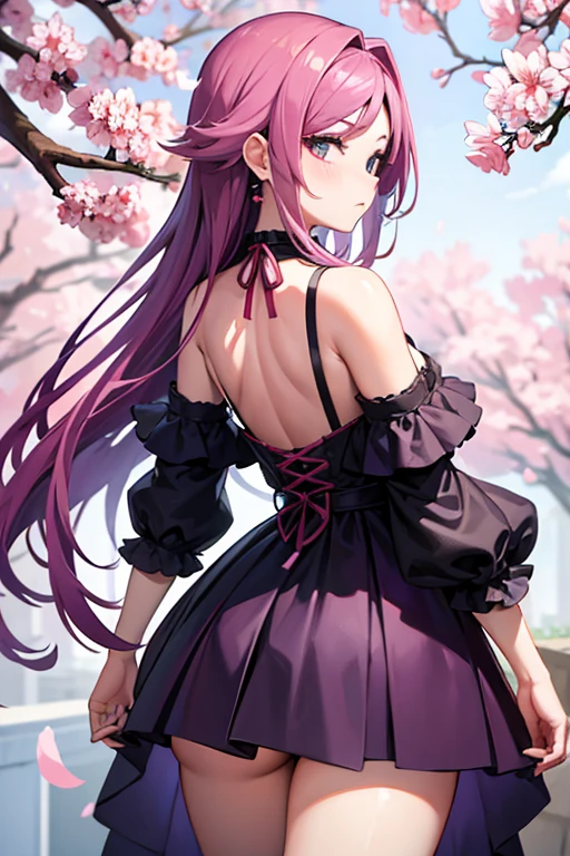 high resolution, work of art,we are sakura,Destiny, cabelo roxo, standing alone, 1 girl,out,detailed back ground, detailedeyes, looking ahead at viewer