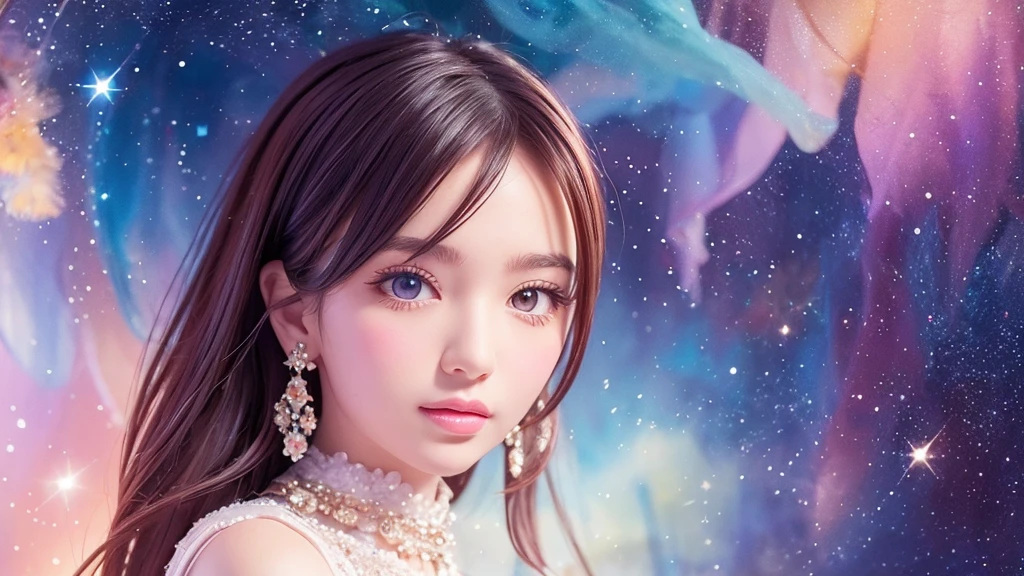 Portraiture (Strass) In space, Colors of the universe, Magnificent watercolor style, (Look to the side:1.1), Furry, (alone:1.1),