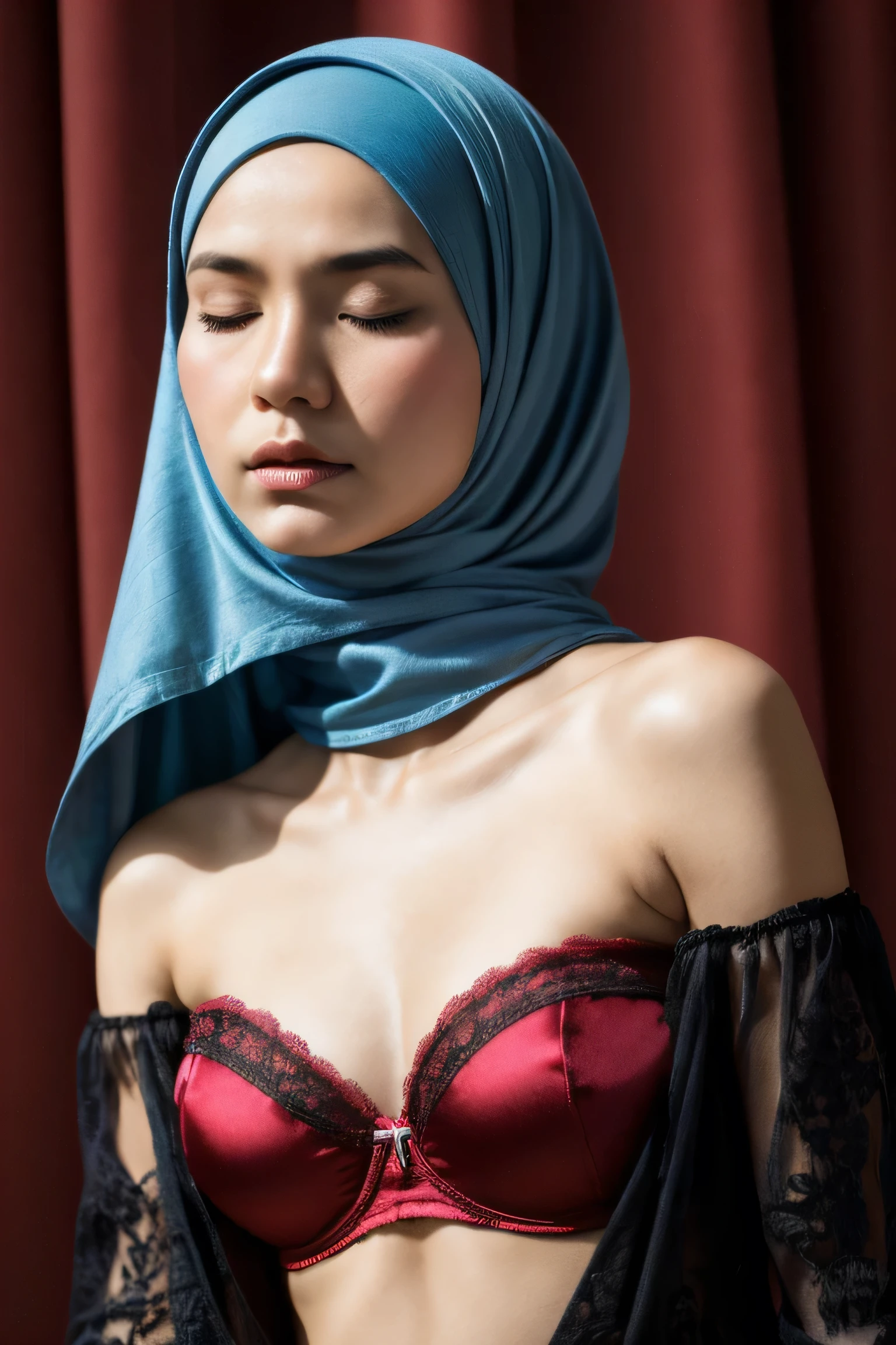 ((Realistic :2.2)), ((Naked Colourful)), ((Big Tits:0.1)), ((Flat Chest:1)), Wear kebaya coats and act like Rosyam, ((Closed Eyes)), ((Strapless Colourful bra Flat Chest)), Naked, Angry pose, Angry face, (((HIJAB MALAY GIRL))), masutepiece, High quality, UHD 45K, Realistic face, Realistic skin feeling , A Japanese Lady, , , Very cute and baby-like face, (((FLAT CHEST))), ((look In front at the camera and SADNESS)), (((VERY THIN SKINNY))), (((CUTE GIRL))), ((SATIN LACE)), ((UNDRESS)). Brown, Flat Chest, Sitting, from behind view up, seductive pose, (Small face)