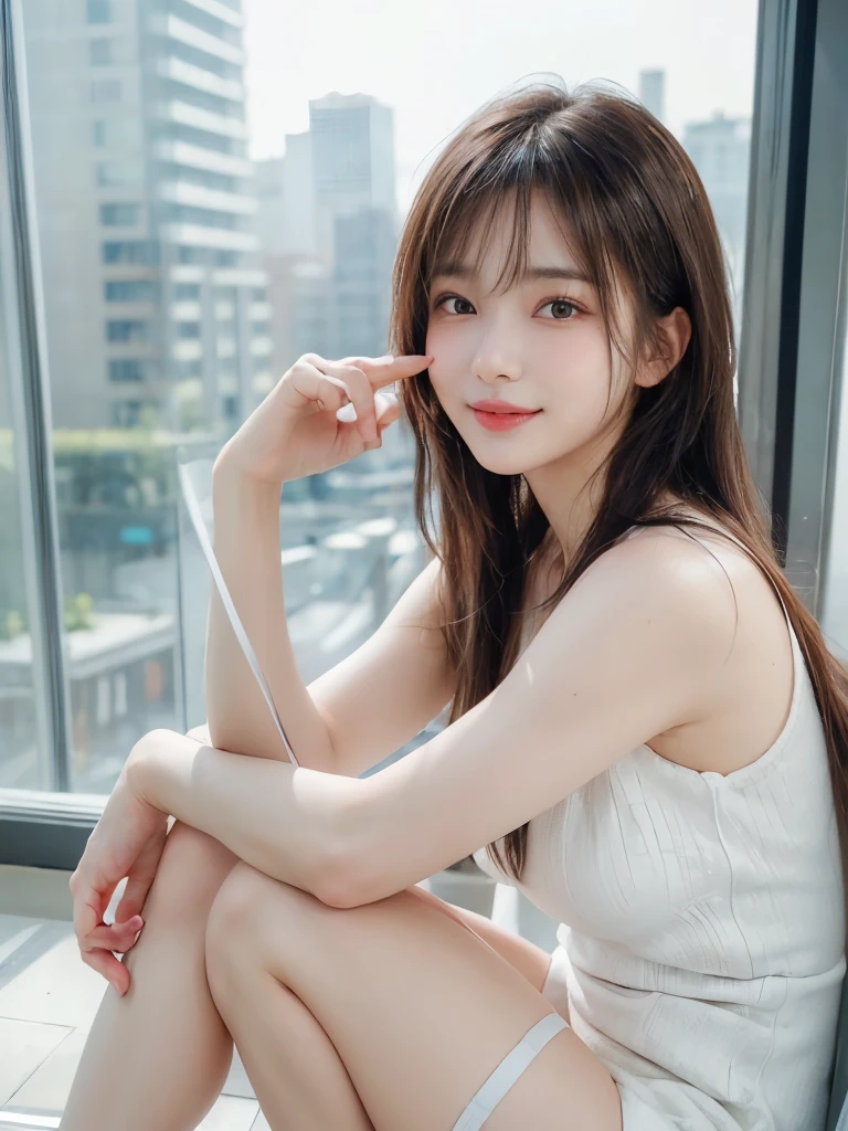 ((masterpiece: 1.3),8k, Realistic, RAW Photos, Highest quality: 1.4),whole body、 (One Girl), beautiful顔, (Realistic Face), (Brown long hair: 1.3), bangs, Perfect dynamic composition,(High quality with attention to detail, Realistic depiction of eyes:1.3)、(((squat、Spread your legs、Look forward、Clean your hands、Curly Hair、とても優しいsmile, She wears white panties、She is wearing a white knitted dress、 City Street)))、 profile、21talent、beauty、Well-formed face、Make the eyes even、Banditium Build、Balanced ratio、beautiful足、Fresh face、beautiful景色、beautifulヘアスタイル, (bangs), (smile), smile, Realistic eyes, Gloss, highlight, highlight in the Eyes, eyelash, 目の中のbeautifulディテール, (Realistic Skin), Shooting from the air、beautiful肌, Transparency、(beautiful)、 smile, teeth, Confused, charm, 超High resolution, Ultra-realistic, High resolution, Golden Ratio, clear eyes, Wet, Looking into the camera, ear, Shine, Long neck, double eyelid, Thin eyebrows、Big eyes, cheek, kind character, charm personality, kind, 圧倒的なcharm, bright personality