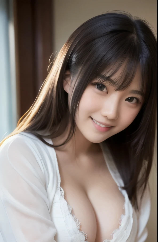 best quality, face focus, soft light, ultra high res, (photorealistic:1.4), RAW photo,(Shinozaki Ai), white skin, kawaii,
1 Japanese girl, solo, cute, (smile), (pupil, lights in the eyes), detailed beautiful face, busty,(high resolution detail of human skin texture),(long hair),(portrait), upper body, white traditional kimono, in the bedroom,