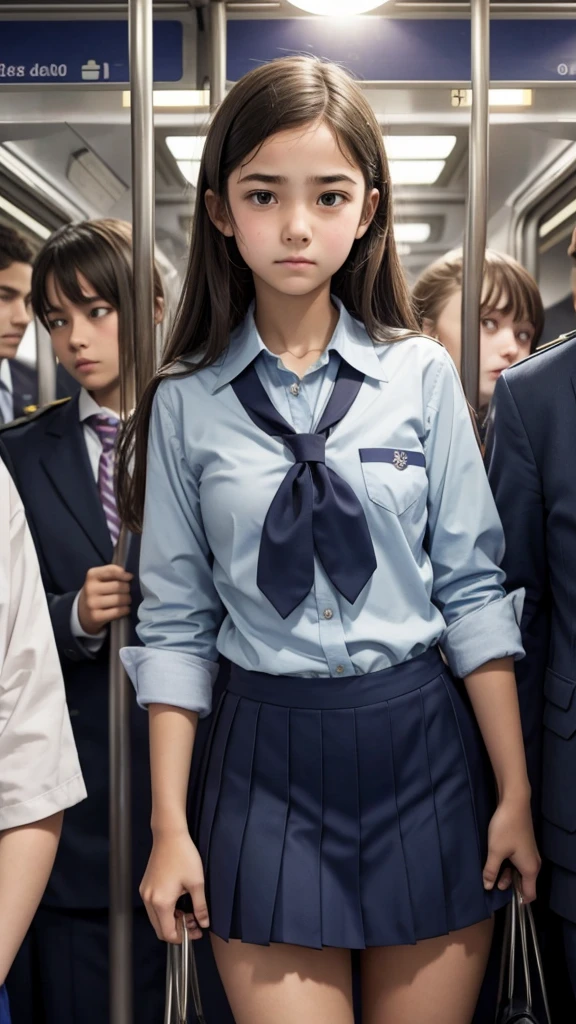  girl, crowded train, school uniform, embarrassed, being groped, nsfw, 