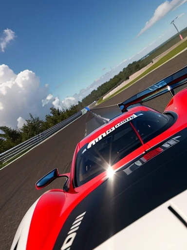 Racing car driving, first person perspective
