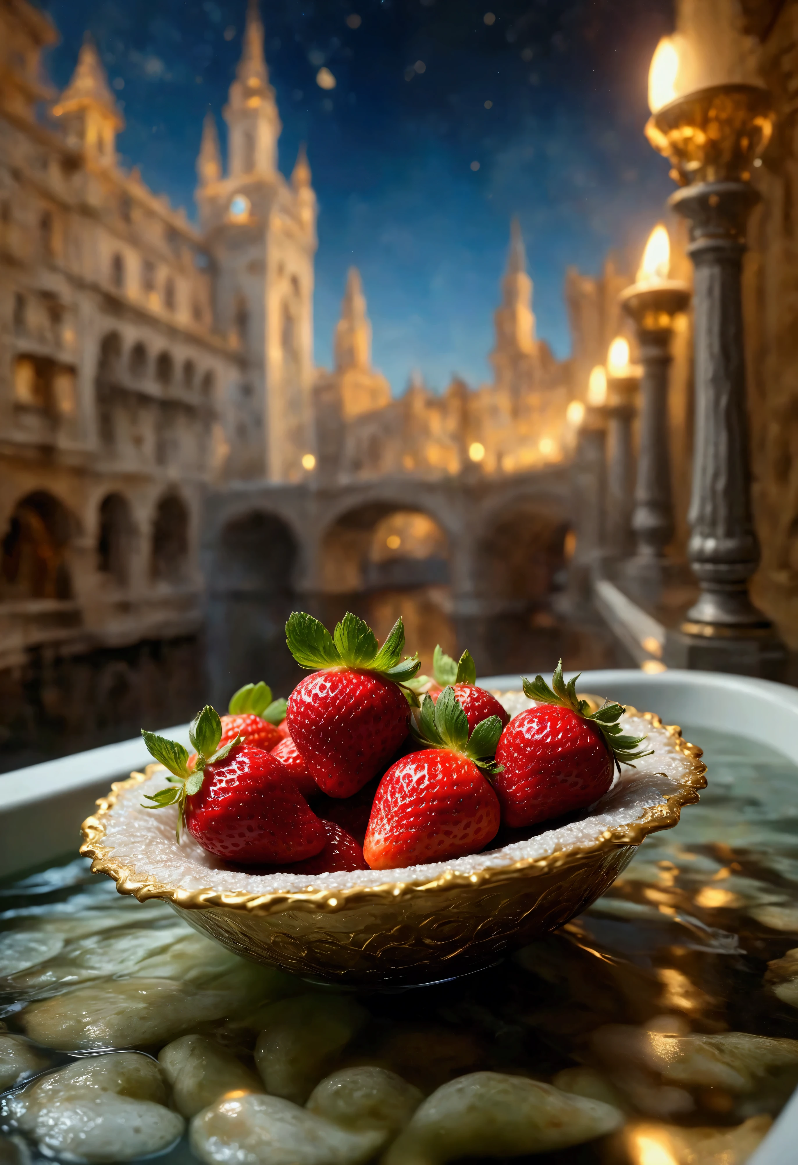 ((Masterpiece in maximum 16K resolution):1.6),((soft_color_photograpy:)1.5), ((Ultra-Detailed):1.4),((Movie-like still images and dynamic angles):1.3). | (Macro shot cinematic photo of beautiful female in a jacuzzi full of strawberries), (Beautiful Female), (a jacuzzi full of strawberries), (focus on the jacuzzi full of strawberries), (macro lens), (exotic antiques), (Dark Candles), (luminous object), (Mysterious atmosphere), (shimmer), (aesthetic bath room accesories), (visual experience),(Realism), (Realistic),award-winning graphics, dark shot, film grain, extremely detailed, Digital Art, rtx, Unreal Engine, scene concept anti glare effect, All captured with sharp focus. | Rendered in ultra-high definition with UHD and retina quality, this masterpiece ensures anatomical correctness and textured skin with super detail. With a focus on high quality and accuracy, this award-winning portrayal captures every nuance in stunning 16k resolution, immersing viewers in its lifelike depiction. | ((perfect_composition, perfect_design, perfect_layout, perfect_detail, ultra_detailed)), ((enhance_all, fix_everything)), More Detail, Enhance.