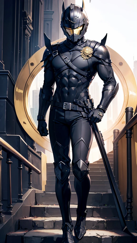 1 men, Black Suit, golden sparta helmet