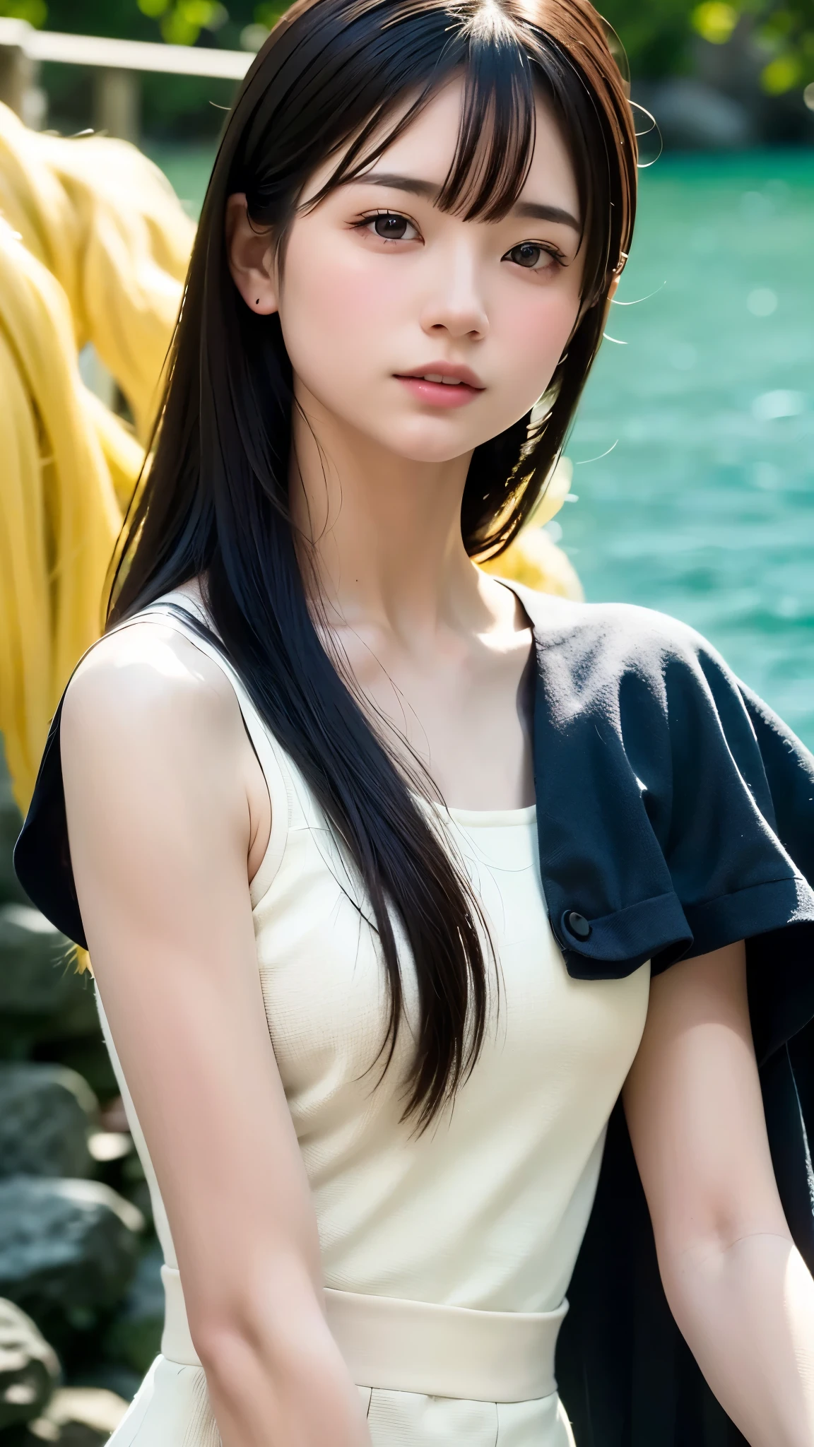 (Wearing a white summer dress、A close-up shot of the face of a slim, small-chested girl with two-sided, medium-length black hair and bangs:1.5)、(A girl is shedding tears on a cape in the sea of Japan:1.5)、(A beautiful midnight with the full moon and stars reflected on the sea:1.5)、(Blurred Background:1.5)、(Natural light:1.5)、(8K ultra-detailed masterpiece:1.5)、(Perfect Anatomy:1.5)、(Photorealistic Stick:1.5)、(RAW Photos:1.3)、(Highest quality:1.5)、(High resolution:1.3)、(Delicate, beautiful and perfect face:1.3)、(Delicate and beautiful eye skin:1.3)、(Real human skin:1.3)、((Thin legs))