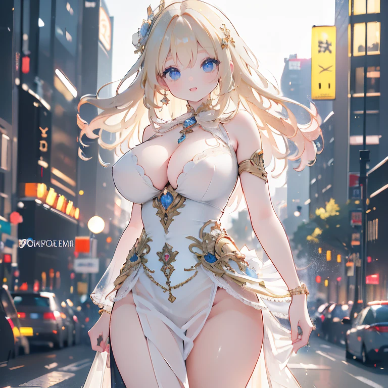 Anime Kawaii sexy Perfect Slim sensual body large breast and huge thighs, An intricate and highly detailed illustration of anime ( girl) a beautiful young girl with long blonde hair, wearing a short dress, standing on a city street, gorgeous, high quality, pixiv style, (best quality,4k,8k,highres,masterpiece:1.2),ultra-detailed,(realistic,photorealistic,photo-realistic:1.37),HDR,UHD,studio lighting,ultra-fine painting,sharp focus,physically-based rendering,extreme detail description,professional,vivid colors,bokeh