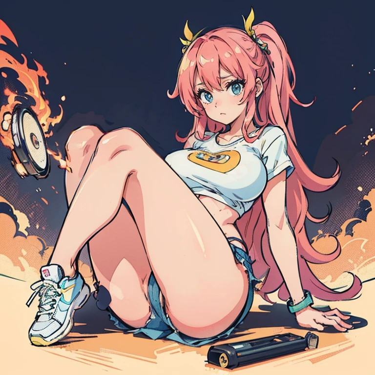 Anime Kawaii sexy Perfect Slim sensual body large breast and huge thighs, An intricate and highly detailed illustration of anime (Young girl) living woman, very sensual, with funk girl clothes, Brazilian, Rio de Janeiro, dancing funk, rolling, big-ass, legs thick, wearing extremely short denim shorts, wearing a mini blouse, umbigo com pirsing, Nike sneakers, longye hair, Speaker behind, fully body, very realistic, extremely sexy, 8k, 8k extremamente detalhado), (an extremely delicate and beautiful), (Masterpiece artwork), (best qualityer: 1.0), (ultra high resolution:1.0)