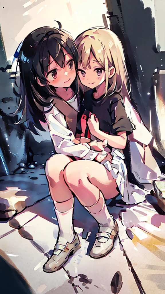 Black gal、bad、Mischievous Smile、Gal Makeup、Naughty、long hair、Blonde、Sunburn、Brown Skin、Nsfw、masterpiece, high quality, 4K, HDR,, Stable Diffusion prompt: with , wearing a white blouse and Brown skirt, white panties visible, navy socks and brown loafers, in a state of arousal and trembling with sexual climax,simple illustration style, In a nichijou (everyday life) setting