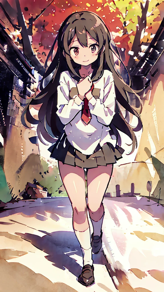 A girl with long dark hair tied to an inverted cross, with hands and legs tied with thick ropes. The girl, dressed in a dark school uniform with inverted religious symbols on her clothes, He has blood marks on his arms and face, with an expression of ecstasy or suffering looking towards the sky. Around it, There is dense vegetation and light poles with electric cables, giving a contrast between nature and the urban environment. Violet and pink flowers add a dramatic and sinister touch to the scene., while the bright lighting and white background highlight the cruelty and dark symbolism of the situation. The style is detailed and graphic., with a strong emotional and visual charge of sacrifice and desperation