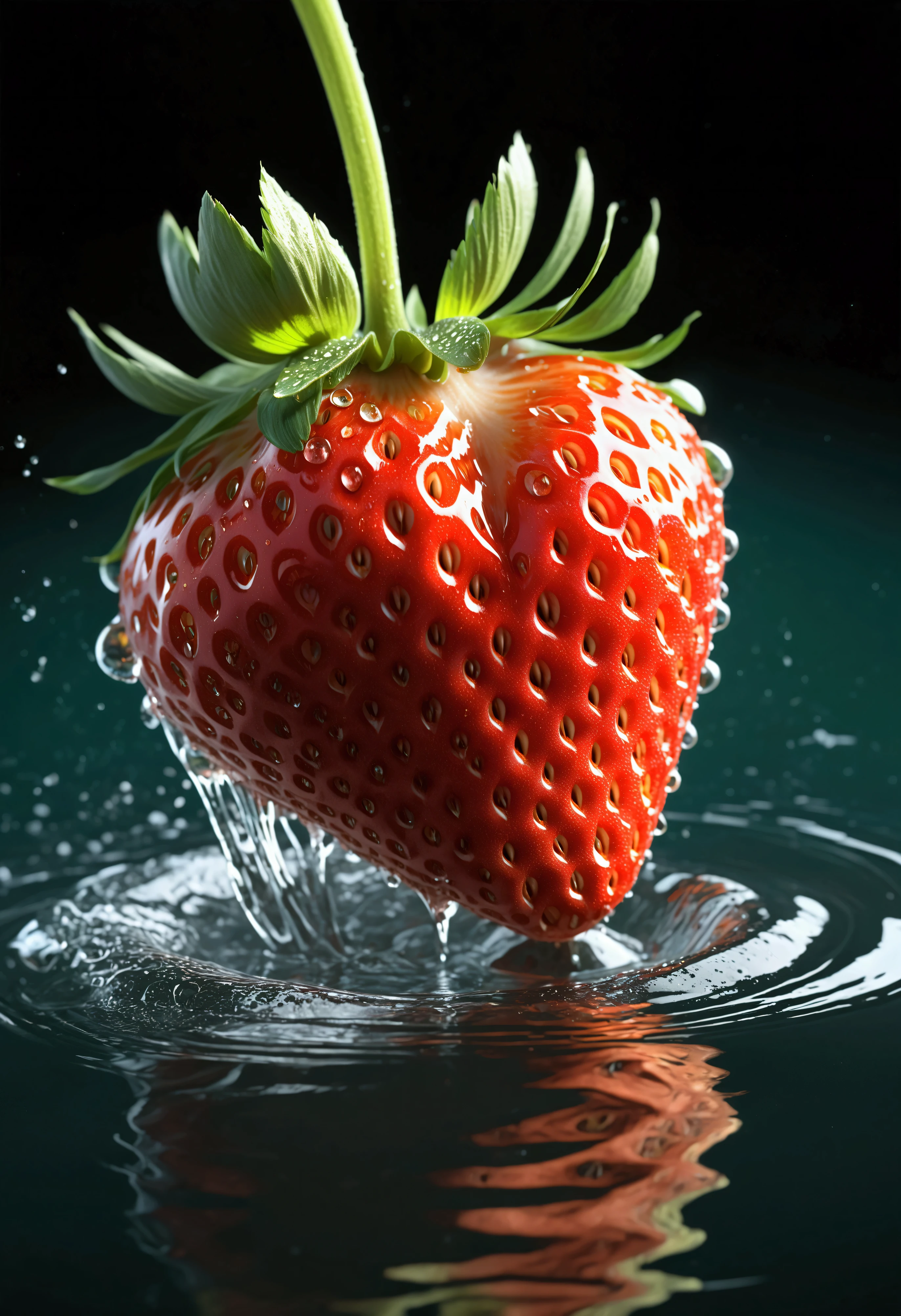 (((intricate detail:1.4))), (((extremely insane detail:1.4))),(((highest quality:1.3))), (((Soft colors 4k highly detailed digital art:1.3))). | Close up of delicate splash of water that forming into magical strawberry, as splash of water reflect light, water reflect the magical strawberry, each splash detailed and rendered with a masterful gouache technique,surrounded by mysterious atmosphere of light and shadow art, splash of water everywhere, great environment, subtly illuminate,fantasy art behance,surreal, its beauty and strength captured,It gives a majestic aura. Rendered in ultra-high definition with UHD and retina quality, this masterpiece ensures anatomical correctness and textured skin with super detail. With a focus on high quality and accuracy, this award-winning portrayal captures every nuance in stunning 16k resolution, immersing viewers in its lifelike depiction. | ((perfect_composition, perfect_design, perfect_layout, perfect_detail, ultra_detailed)), ((enhance_all, fix_everything)), More Detail, Enhance.