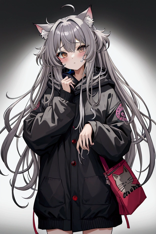 Highest quality, masterpiece, Ultra-high resolution, female、ugly、Messy Hair、dim impression、Cat Beastman、Grey Kemomimi、I don't have any clothes、Instead of clothes, they cover themselves with blankets to hide their skin.、was abused by humans