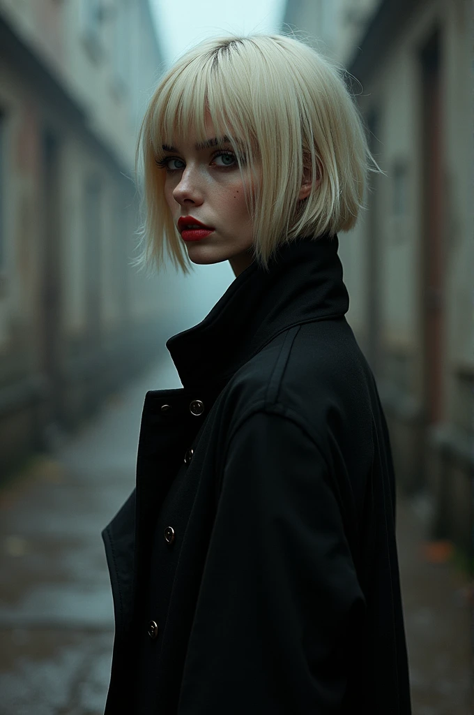 Cyberpunk Vampire girl, Watercolor Vampire, dark Gothic Equilibrium aesthetics, true thin slim slender arrogant blond girl in German Reich aesthetics, short hair, aesthetics dark war background, Shot on EF 50mm f/ 1. 4, USM, HDR, Cinematic Lighting


