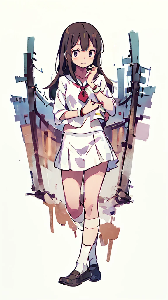 Black gal、bad、Mischievous Smile、Gal Makeup、Naughty、long hair、Blonde、Sunburn、Brown Skin、Nsfw、masterpiece, high quality, 4K, HDR,, Stable Diffusion prompt:   with , wearing a white blouse and Brown  skirt, white panties visible, navy socks and brown loafers, in a state of arousal and trembling with sexual climax,simple illustration style, In a nichijou (everyday life) setting