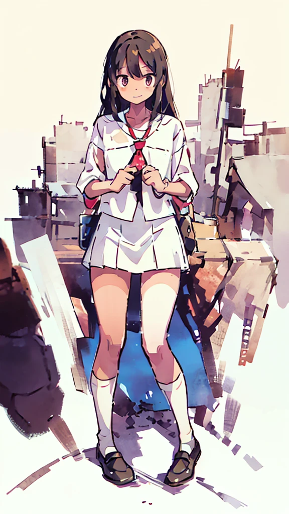 Black gal、bad、Mischievous Smile、Gal Makeup、Naughty、long hair、Blonde、Sunburn、Brown Skin、Nsfw、masterpiece, high quality, 4K, HDR,, Stable Diffusion prompt: with , wearing a white blouse and Brown skirt, white panties visible, navy socks and brown loafers, in a state of arousal and trembling with sexual climax,simple illustration style, In a nichijou (everyday life) setting