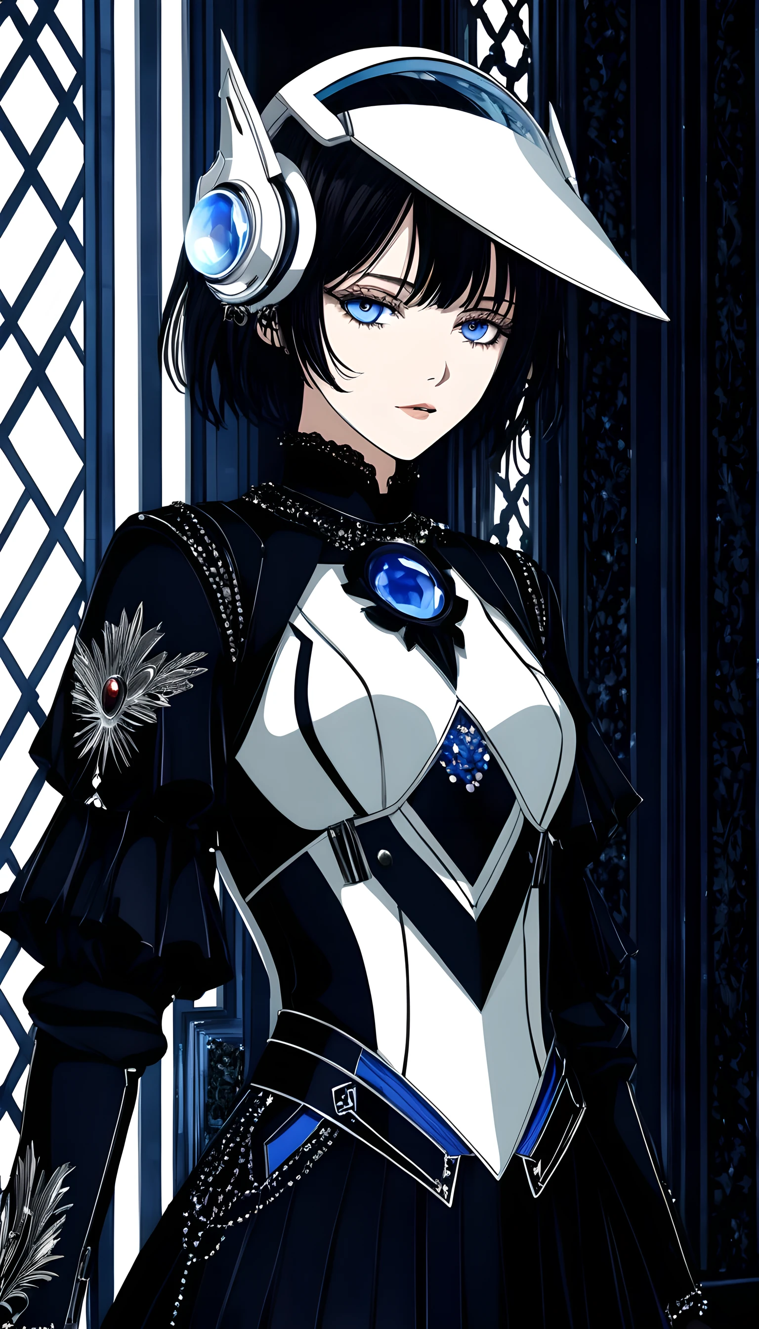 Harry Clark (Harry Clarke) style,Santiago Caruso style,(Zhao Yuanji style:1.3), 1 Girl,protogen visor ghostwhite,