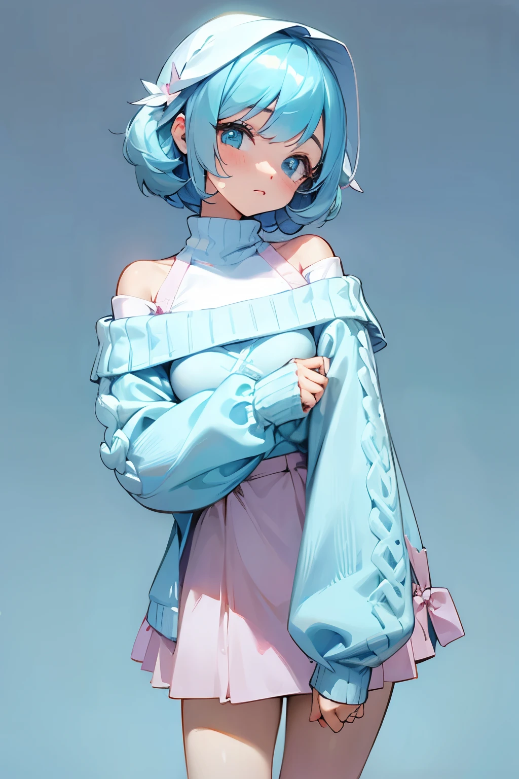 pastel blue off-shoulder sweater girl