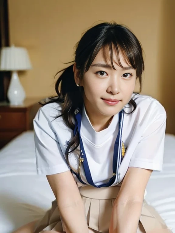 Sailor school suit, Short-sleeve uniform white shirt, Navyblue pleated skirt,