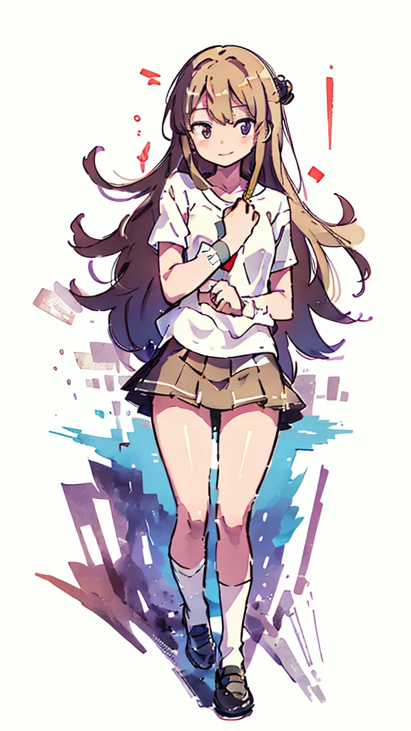 Black gal、bad、Mischievous Smile、Gal Makeup、Naughty、long hair、Blonde、Sunburn、Brown Skin、Nsfw、masterpiece, high quality, 4K, HDR,, Stable Diffusion prompt: with , wearing a white blouse and Brown skirt, white panties visible, navy socks and brown loafers, in a state of arousal and trembling with sexual climax,simple illustration style, In a nichijou (everyday life) setting