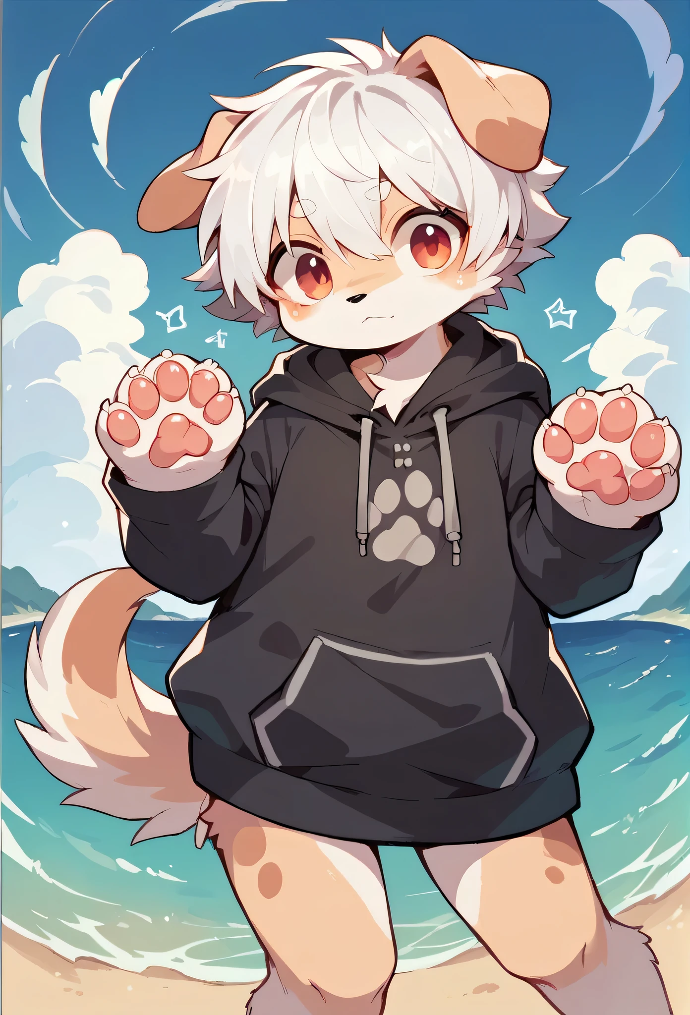 Chihuahua fur,white hair,)cry,Paw Clothes,hoodie clothes,dog,Wizard,Dropped ears,summer,Ocean,My name is Raiju