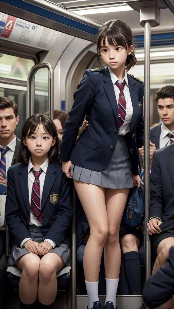girl, crowded train, school uniform, embarrassed, being groped, nsfw,