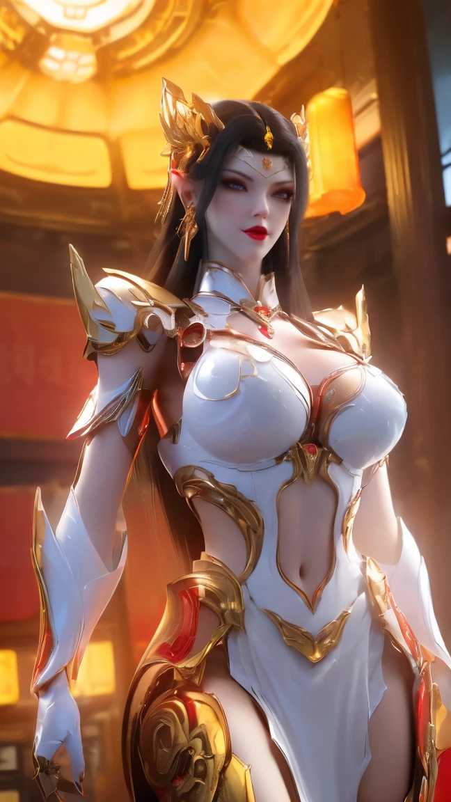 A beauty girl with black hair, 1GIRL, (PHOENIX GOLD HELM),((BIG BREASTS WITH TINY NIPPLES PEKING THROUGH,CLEAVAGE:1.5)), (MUSCLE ABS:1.3), ((MECHA GUARD ARMS,DIAMOND CORE IN MECHA:1.1)), (RED SHINY FUTURISTIC MECHA BRA,BLACK SKINTIGHT MECHA SUIT:1.5), (PERFECT THICK BODY, GLOWING BODY SKIN:1.1), (LOOKING AT VIEWER:1.3), (HALLWAY OF FUTURISTIC SPACE STATION:1), (BRIGHT LIGHT WHITE_ROOM:1.3), HYPER TEXTURE, UNREAL ENGINE RENDER, PHYSICALLY-BASED RENDERING, ULTRA HIGHT DEFINITION, 16K, 1080P.