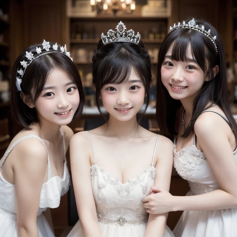 Three Princesses,White Dress,tiara,bangs,15 years old,smile