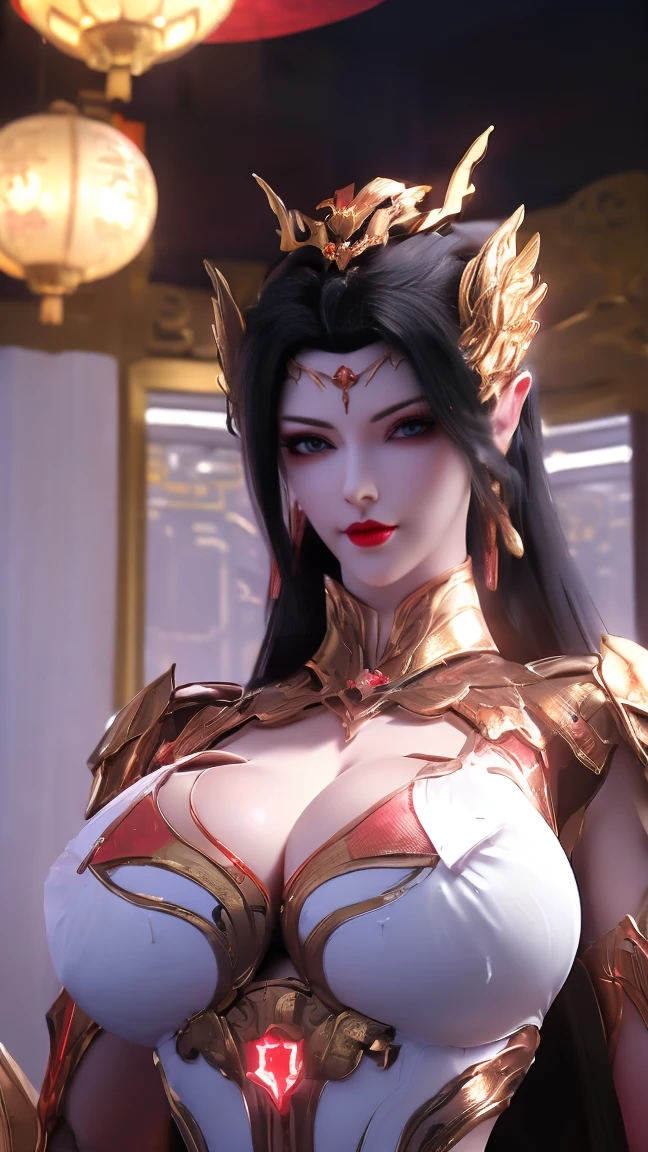A beauty girl with black hair, 1GIRL, (PHOENIX GOLD HELM),((BIG BREASTS WITH TINY NIPPLES PEKING THROUGH,CLEAVAGE:1.5)), (MUSCLE ABS:1.3), ((MECHA GUARD ARMS,DIAMOND CORE IN MECHA:1.1)), (RED SHINY FUTURISTIC MECHA BRA,BLACK SKINTIGHT MECHA SUIT:1.5), (PERFECT THICK BODY, GLOWING BODY SKIN:1.1), (LOOKING AT VIEWER:1.3), (HALLWAY OF FUTURISTIC SPACE STATION:1), (BRIGHT LIGHT WHITE_ROOM:1.3), HYPER TEXTURE, UNREAL ENGINE RENDER, PHYSICALLY-BASED RENDERING, ULTRA HIGHT DEFINITION, 16K, 1080P.